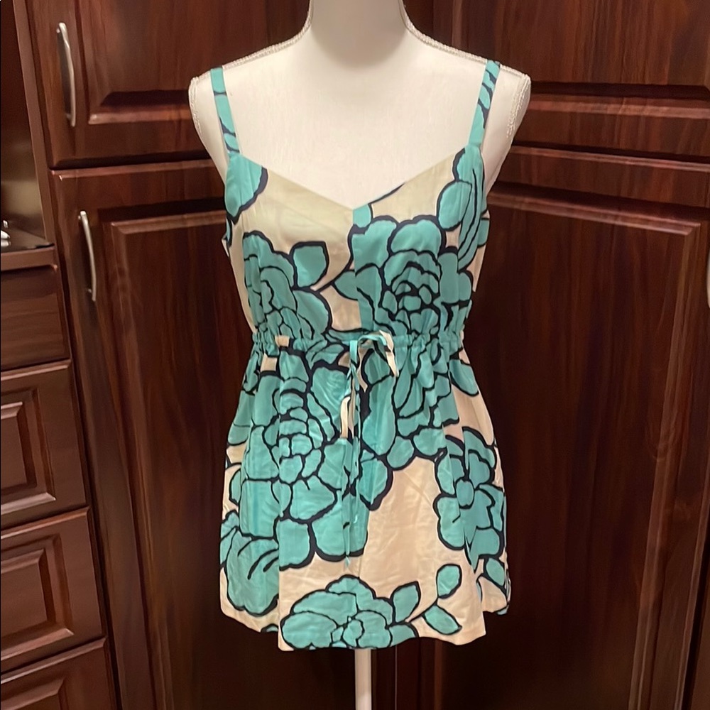 Tori Richard White and Blue Tie Front Tank style Blouse